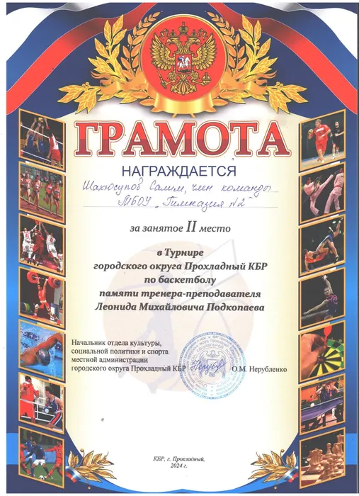 Шахюсупов Салим - Турнир по баскетболу - II место